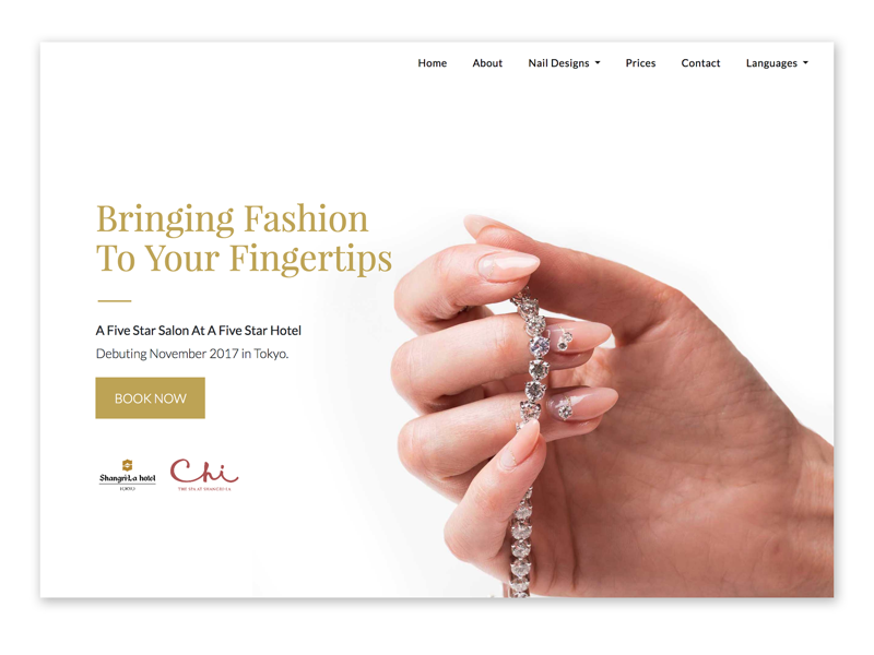 Branded design of luxury nail salon. UI design by Katherine Delorme.